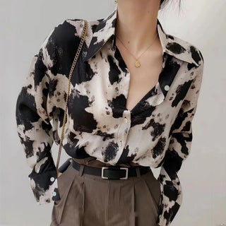 Cow Printed Button Up Shirts Blouses - Diva Melody