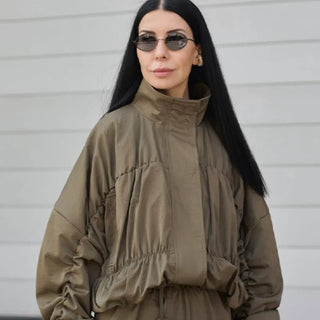 Cream Oversized Gathered Sleeve Windbreaker Jacket - Diva Melody