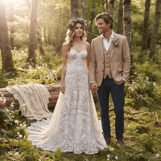 Crochet Lace Boho Wedding Dress - Diva Melody