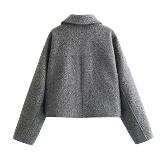 Cropped Tweed Jacket with Turn - Down Collar - Diva Melody