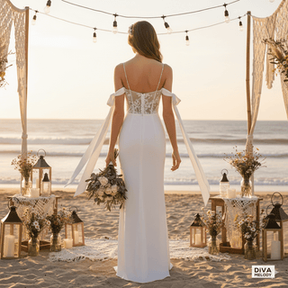 Customized Spaghetti Strap Satin Sheath Wedding Dress - Diva Melody