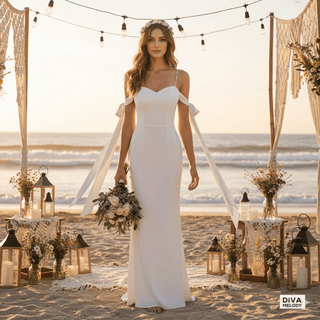 Customized Spaghetti Strap Satin Sheath Wedding Dress - Diva Melody