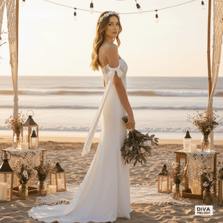 Customized Spaghetti Strap Satin Sheath Wedding Dress - Diva Melody