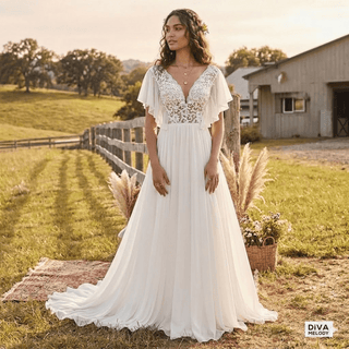 Cut - Out Lace Princess Wedding Dress - Diva Melody