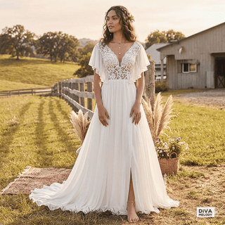 Cut - Out Lace Princess Wedding Dress - Diva Melody