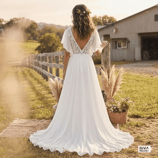 Cut - Out Lace Princess Wedding Dress - Diva Melody
