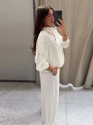 Cut Out Snap Button Jacket and Wide Leg Pant Set - Diva Melody