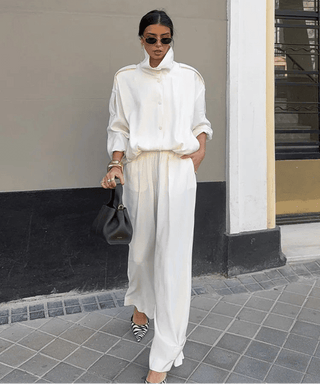 Cut Out Snap Button Jacket and Wide Leg Pant Set - Diva Melody