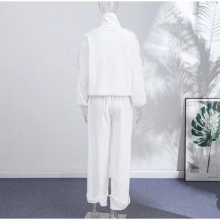 Cut Out Snap Button Jacket and Wide Leg Pant Set - Diva Melody