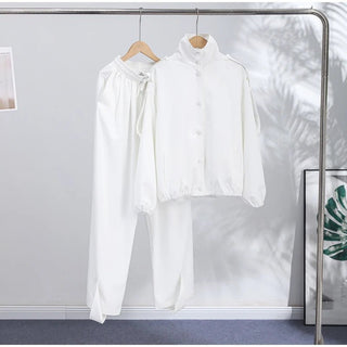 Cut Out Snap Button Jacket and Wide Leg Pant Set - Diva Melody