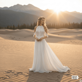 Cutout Lace Halter A - Line Wedding Dress - Diva Melody