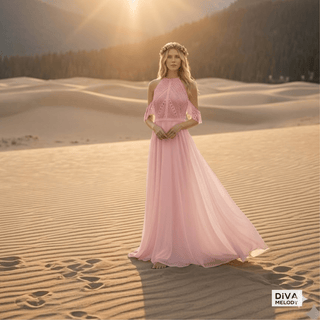 Cutout Lace Halter A - Line Wedding Dress - Diva Melody