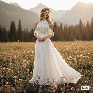 Cutout Lace Halter A - Line Wedding Dress - Diva Melody