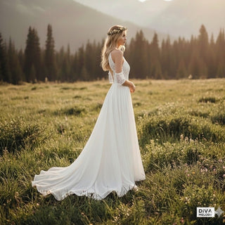 Cutout Lace Halter A - Line Wedding Dress - Diva Melody