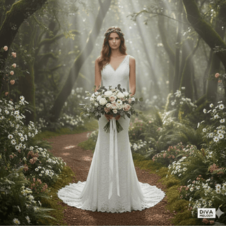 Deep V Backless Lace Wedding Dress - Diva Melody
