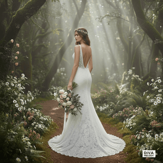 Deep V Backless Lace Wedding Dress - Diva Melody