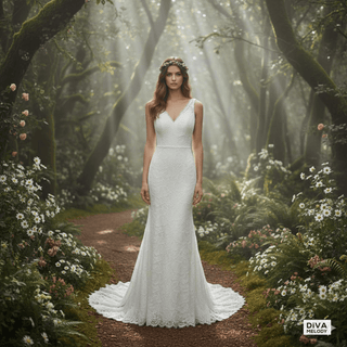 Deep V Backless Lace Wedding Dress - Diva Melody