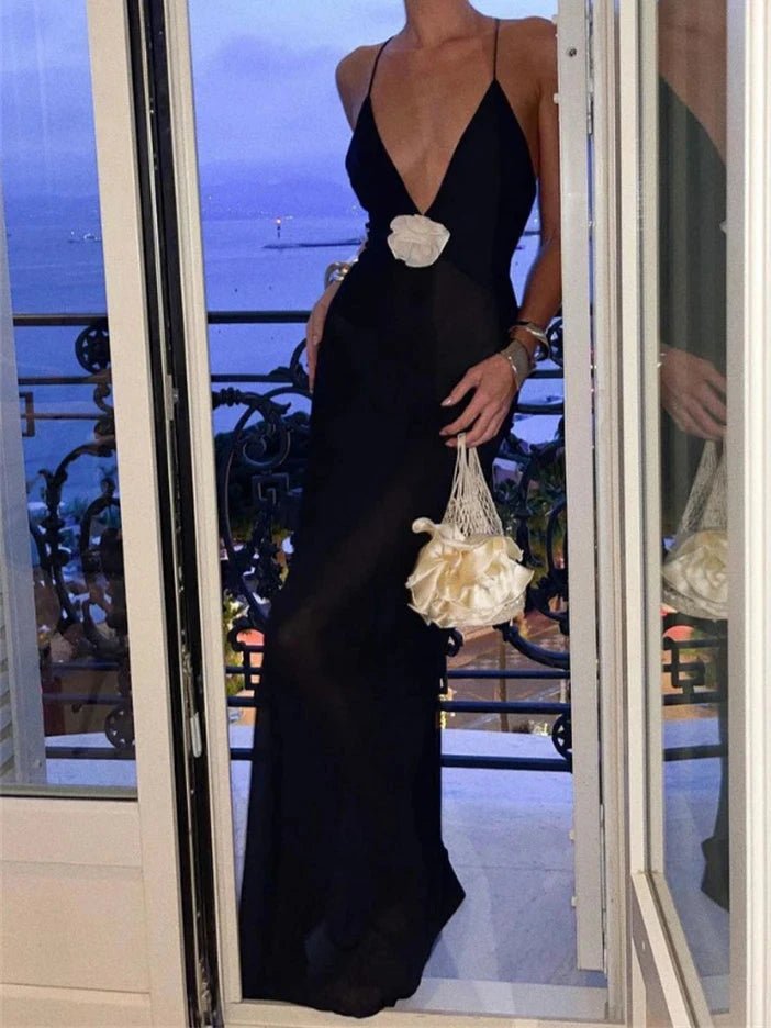 Deep V-Neck Backless Maxi Evening Dress - Diva Melody Deep V-Neck Backless Maxi Evening Dress - Diva Melody