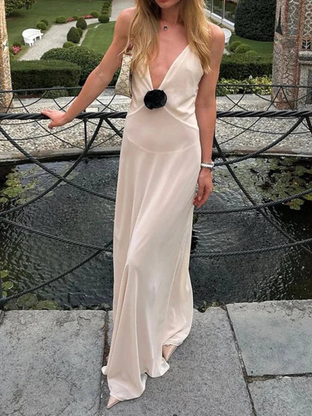 deep v neck backless maxi dress Jessica Bara Gireta Deep V-Neck Backless Maxi Dress