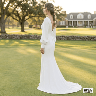 Deep V Neck Chiffon Elegant Wedding Dress - Diva Melody