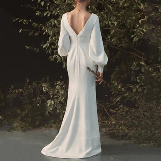 Deep V Neck Chiffon Elegant Wedding Dress - Diva Melody