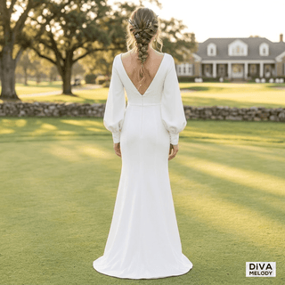 Deep V Neck Chiffon Elegant Wedding Dress - Diva Melody