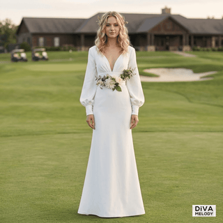 Deep V Neck Chiffon Elegant Wedding Dress - Diva Melody