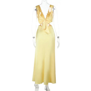 Deep V - Neck Hollow Out Maxi Dress - Diva Melody