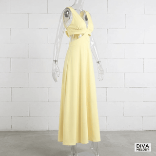 Deep V - Neck Hollow Out Maxi Dress - Diva Melody
