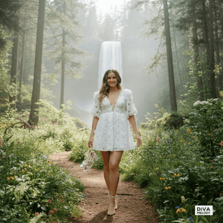 Deep V Neck Mini Wedding Dress - Diva Melody
