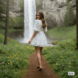 Deep V Neck Mini Wedding Dress - Diva Melody