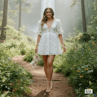 Deep V Neck Mini Wedding Dress - Diva Melody