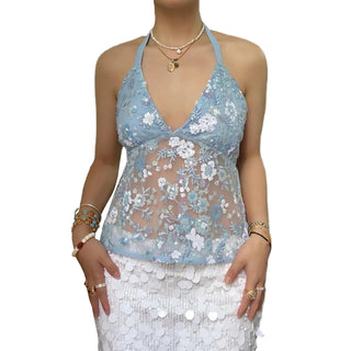 Deep V - Neck Sequin Summer Tops - Diva Melody