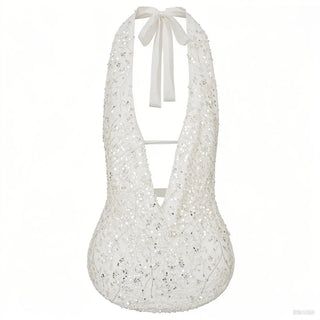 Deep V - Neck Sequin Summer Tops - Diva Melody