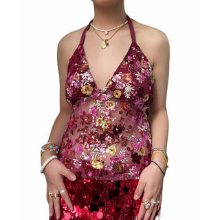 Deep V - Neck Sequin Summer Tops - Diva Melody