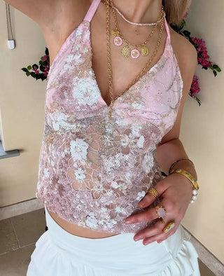 Deep V - Neck Sequin Summer Tops - Diva Melody