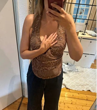 Deep V - Neck Sequin Summer Tops - Diva Melody