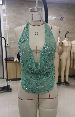 Deep V - Neck Sequin Summer Tops - Diva Melody