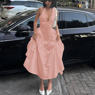 Deep V Sexy Slim Fit Backless Halter Dress - Diva Melody