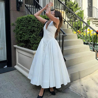 Deep V Sexy Slim Fit Backless Halter Dress - Diva Melody