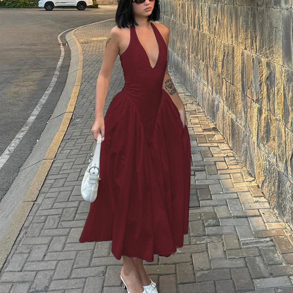Deep V Sexy Slim Fit Backless Halter Dress - Diva Melody Deep V Sexy Slim Fit Backless Halter Dress - Diva Melody