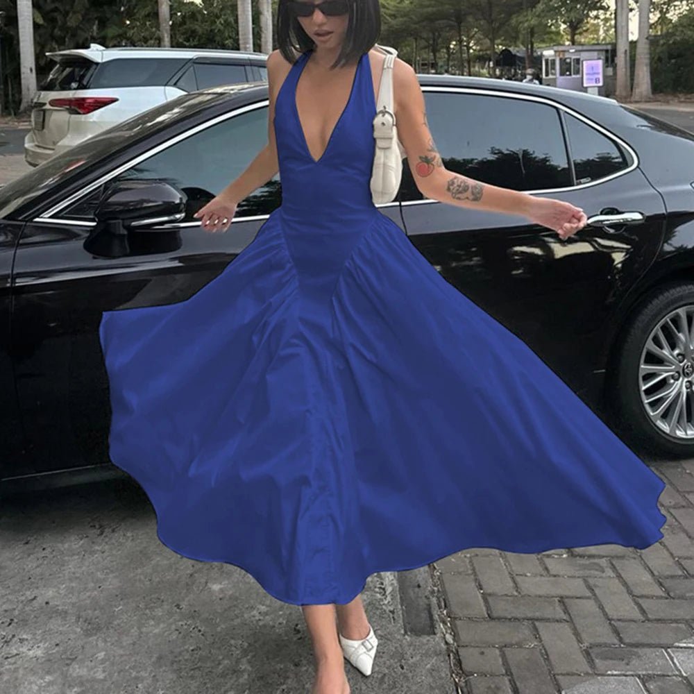 Deep V Sexy Slim Fit Backless Halter Dress - Diva Melody Deep V Sexy Slim Fit Backless Halter Dress - Diva Melody