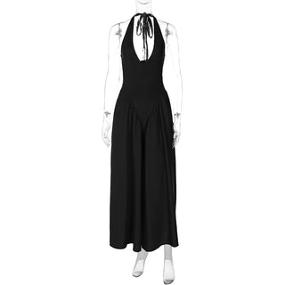 Deep V Sexy Slim Fit Backless Halter Dress - Diva Melody