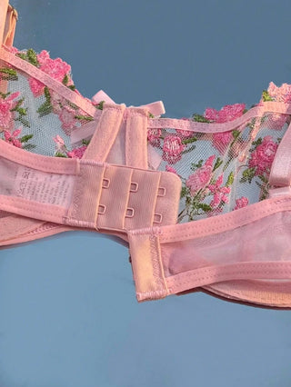 Delicate Floral Embroidered Mesh Balconette Lingerie Set - Diva Melody