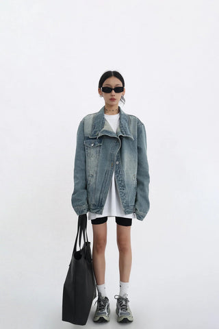 Denim Coat Turtleneck Patchwork Versatile Jacket - Diva Melody