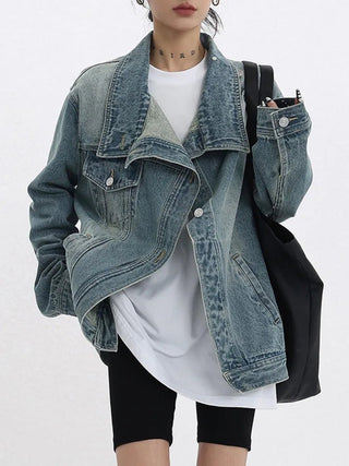 Denim Coat Turtleneck Patchwork Versatile Jacket - Diva Melody