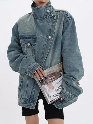 Denim Coat Turtleneck Patchwork Versatile Jacket - Diva Melody