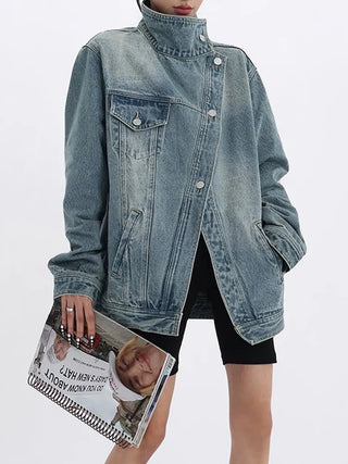 Denim Coat Turtleneck Patchwork Versatile Jacket - Diva Melody