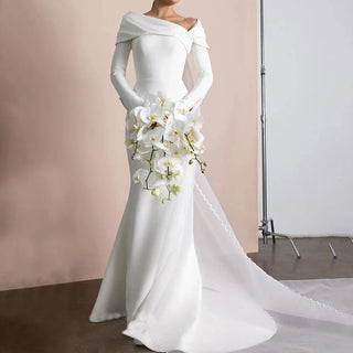 Detachable Long Sleeve Satin Mermaid Wedding Dress - Diva Melody