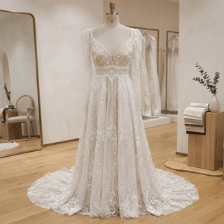 Detachable Sleeve Lace Wedding Dress - Diva Melody